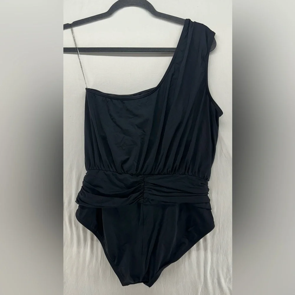Michael Kors Women's One-Shoulder Blouson One-Piece Swimsuit Black Size 12